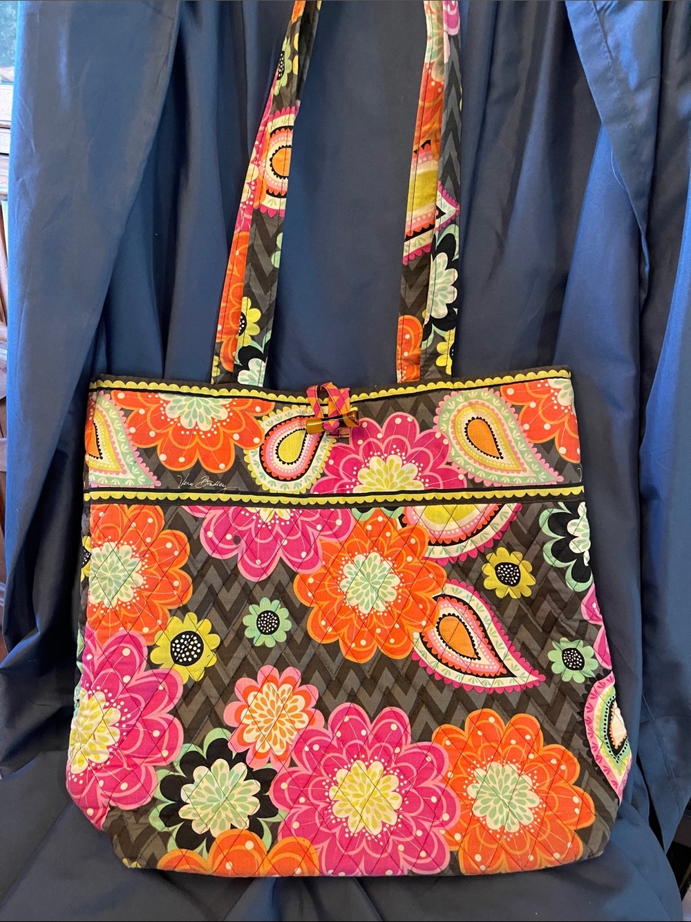 Vera Bradley Floral Quilted Tote in Pink, Orange & Green
